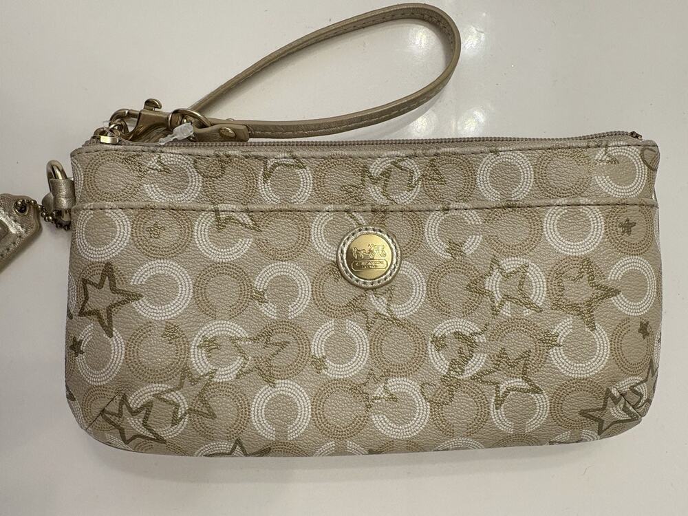 Coach Waverly Snow Queen Collection Wristlet Signature Dotted Star Accents Gold